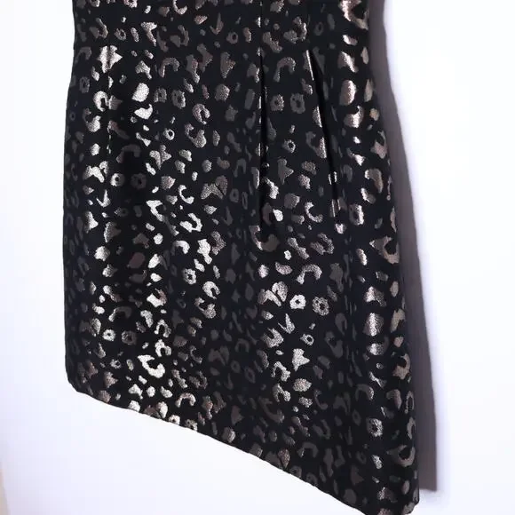 MOLLY BRACKEN Black Leopard Print Mini Dress Metallic Rose Gold Lined Women's S - Picture 3 of 11